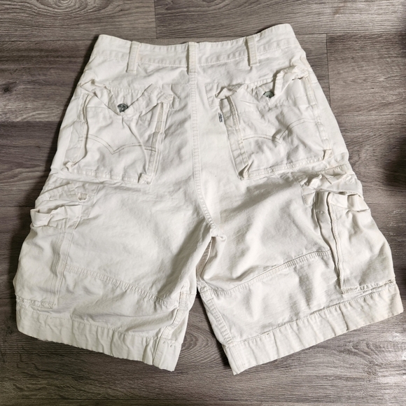 Levis White Cargo‎ Shorts 32 Vintage Y2K Original Thick Solid Multi Flap Pockets - Picture 2 of 10